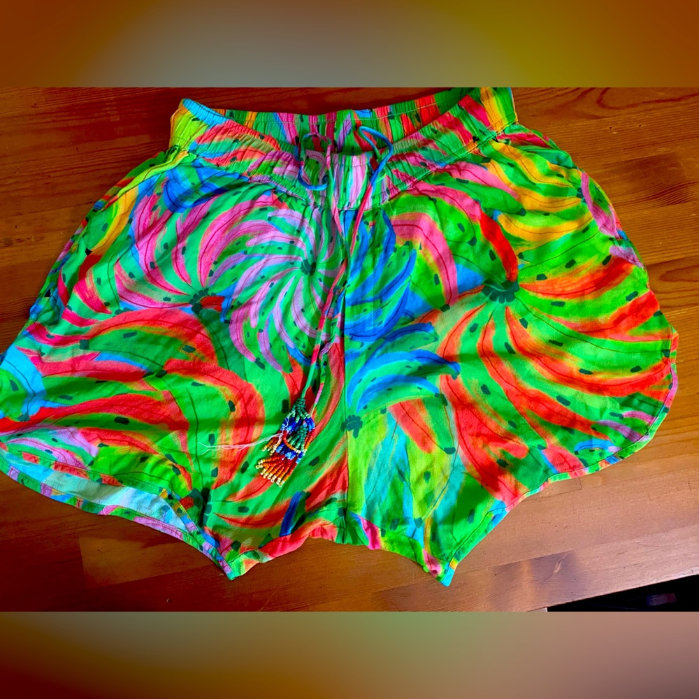 FARM Rio Green and Pink Athletic Shorts Vibrant Design